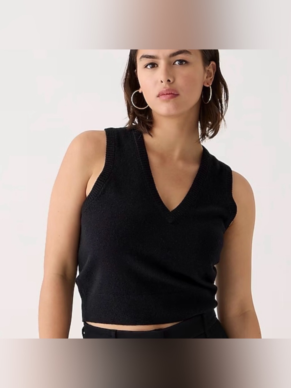 J.Crew Cashmere Sleeveless V-Neck Sweater Vest Black Cropped Fall Holiday Casual
